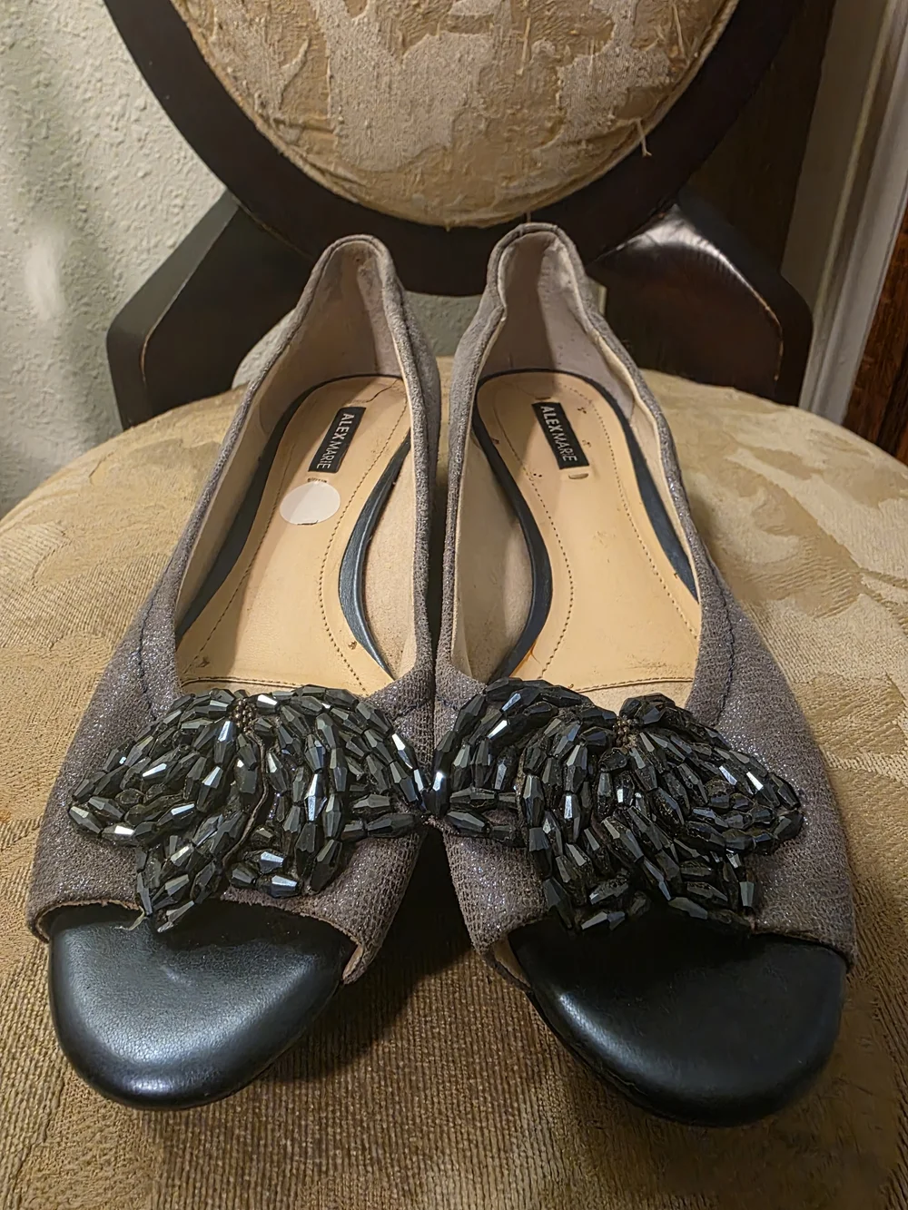Alex Marie Gunmetal Beaded Peep-Toe Flats